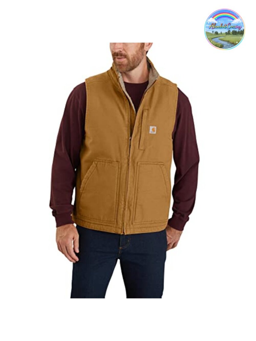 Carhartt Washed Duck Mock-Neck Vest Sherpa Lined Heavyweight Cotton